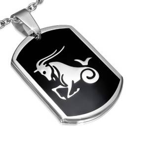 Pendentif plaque astrologique � fond noir Capricorne