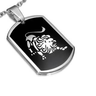Pendentif plaque astrologique � fond noir Lion