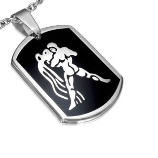 Pendentif plaque astrologique � fond noir Verseau
