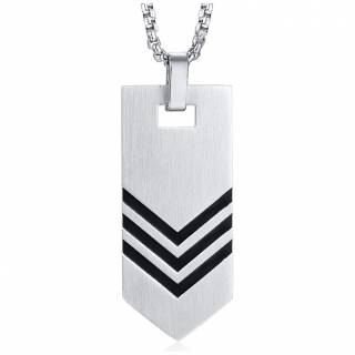 Pendentif plaque � 3 chevrons style militaire en acier