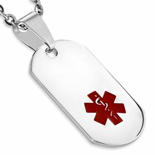 Pendentif plaque en acier avec croix m�dicale rouge