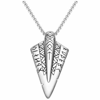 Pendentif pointe de fl�che � runes vikings en acier (avec chaine) "ODINSPITI"