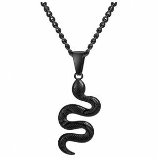 Pendentif serpent noir en acier (chaine incluse)