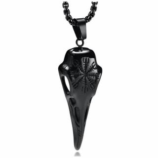 Pendentif viking crane de corbeau noir grav� Vegvisir "HRAFN"