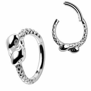 Piercing acier anneau clicker � duo de serpents (septum, lobe, h�lix...)