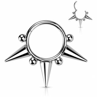 Piercing anneau charni�re en acier haute pr�cision � boules et pointes