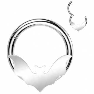 Piercing anneau clicker en acier � chauve-souris cisel�e (septum, daith, lobe...) "NOCTURA"