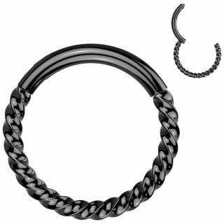 Piercing anneau clicker noir torsad� en Titane (oreille, septum...)