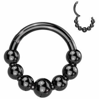 Piercing anneau clicker Titane noir � arc de 7 perles asym�triques "SEPTORION"