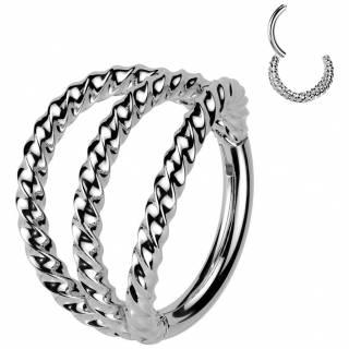Piercing anneau clicker triple torsad� en acier