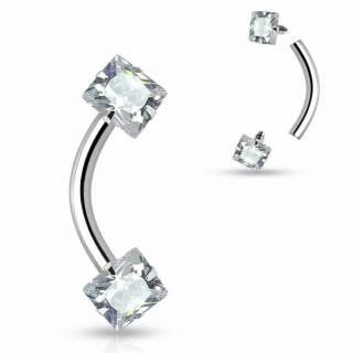 Piercing arcade en acier � embouts en strass carr�s � filetage interne