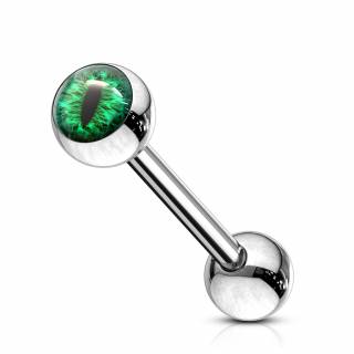 Piercing barbell acier � oeil de serpent - Vert
