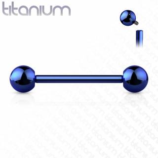 Piercing barbell (t�ton, langue) en titane � filetage interne - Bleu
