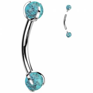 Piercing courb� Titane � perles de Turquoise (arcade, rook...) "TURQUION"