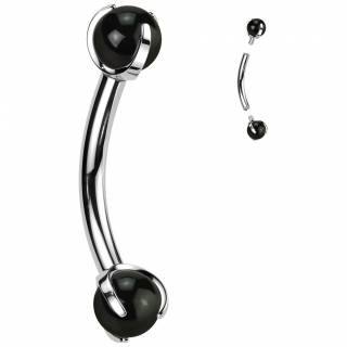 Piercing courb� Titane � perles d'Onyx (arcade, rook...) "ONYXION"