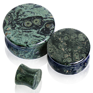 Piercing �carteur plug pierre jaspe orbiculaire verte