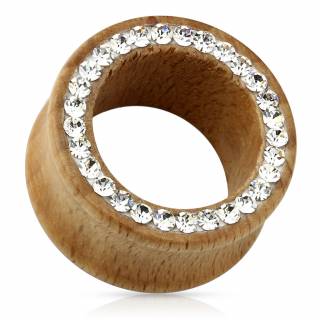 Piercing �carteur type tunnel en bois beige aur�ol� de pierres