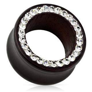 Piercing �carteur type tunnel en bois fonc� aur�ol� de pierres