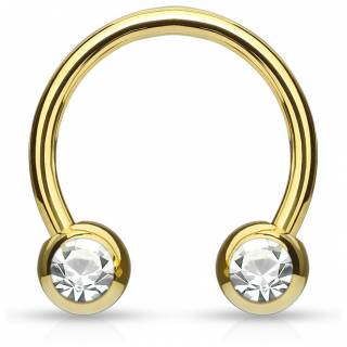 Piercing fer � cheval en acier dor� serti deux strass blancs