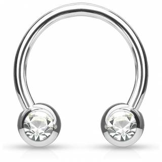 Piercing fer � cheval en acier serti deux cristaux blancs