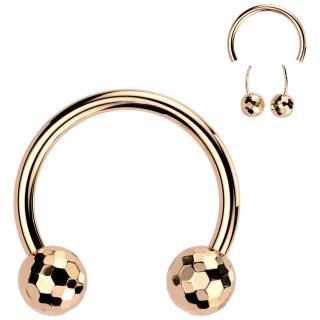 Piercing fer � cheval cuivr� Push-in Titane � boules multi-facettes (septum, h�lix, lobe...)