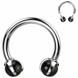 Piercing fer � cheval Titane � perle d'Onyx (h�lix, septum...) "HELIXION"