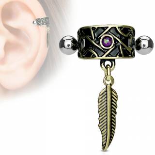 Piercing h�lix tribal � plume et Opale