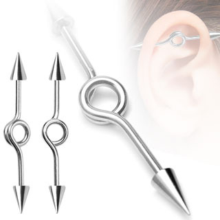 Piercing industriel � pointes et barre tordue en rond