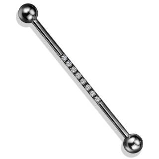 Piercing industriel chic en acier noir � ligne de zirconiums