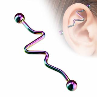 Piercing industriel coloris essence � barre tordue en zigzag
