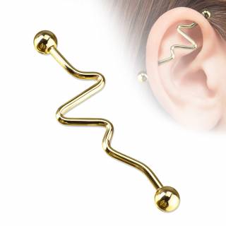 Piercing industriel dor� � barre tordue en zigzag