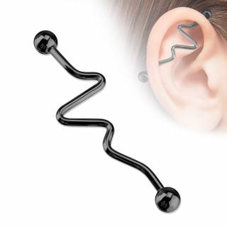 Piercing industriel noir � barre tordue en zigzag