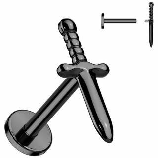 Piercing labret noir Dague (petite �p�e) en Titane (l�vre, h�lix, lobe...)