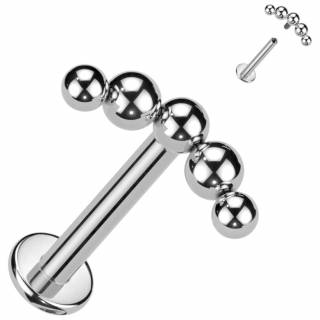Piercing labret Titane � arc de 5 perles asym�tiques (filetage interne)