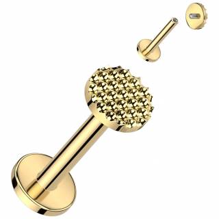 Piercing labret Titane dor� � disque alv�ol� "CHRYSOS"