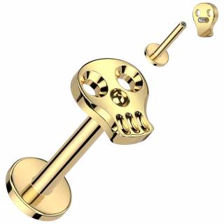 Piercing labret Titane dor�e Crane / skull (l�vre, tragus, h�lix...) "SKULLEOS AUREUS"