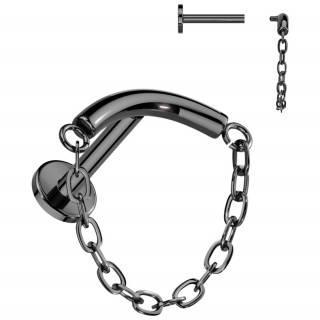 Piercing labret Titane noir � arc et cha�ne (l�vre, h�lix, flat...) "ENCHAINOS"