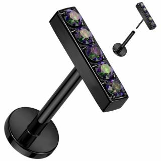 Piercing labret Titane noir � barre de zirconiums