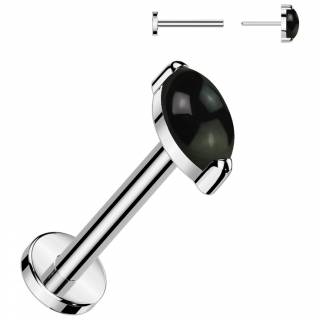 Piercing labret Titane � pierre Onyx noire ovale (push-in)