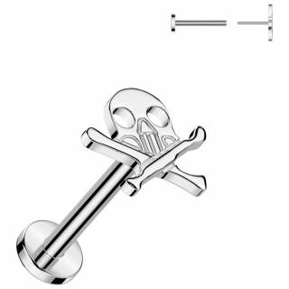 Piercing labret Titane push-in Skull Pirate (l�vre, tragus, h�lix...)