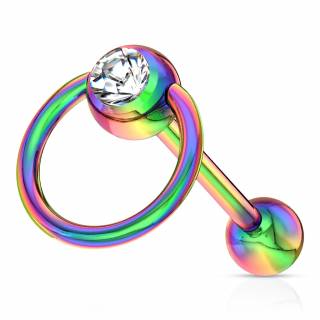 Piercing langue arc en ciel � boule sertie avec anneau