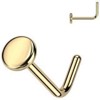 Piercing nez dor� disque stud tige L en Titane