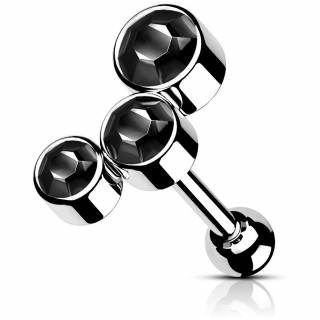 Piercing oreille h�lix lobe en acier � arc de cristaux Noires