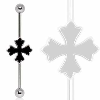 Piercing oreille industriel croix patt�e noire