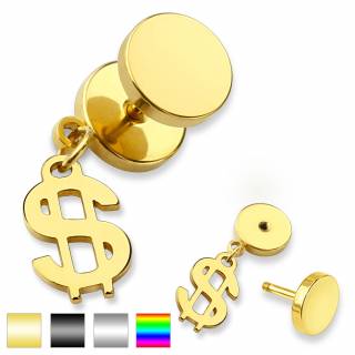 Piercing oreille style faux plug � pendentif symbole dollar