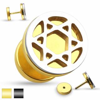 Piercing oreille style faux plug avec �toile de David cercl�e argent�e