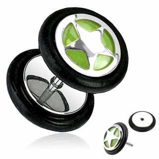 Piercing oreille style faux plug avec �toile sur fond fluorescent