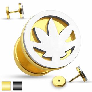 Piercing oreille style faux plug avec feuille cannabis cercl�e