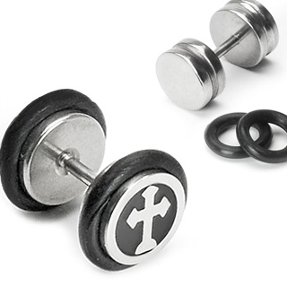 Piercing style faux plug � croix latine cercl�e