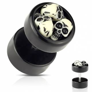 Piercing style faux plug noir � trio de cranes